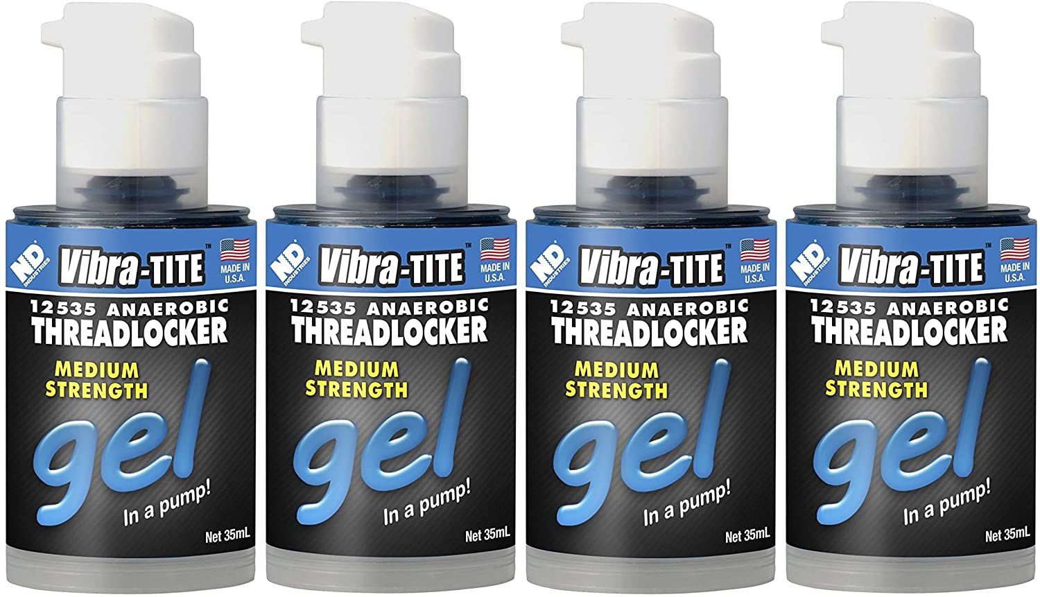 Vibra-TITE 125 Removable Medium Strength Gel Anaerobic Threadlocker, 35 ml Pump, Blue (Fоur Paсk)