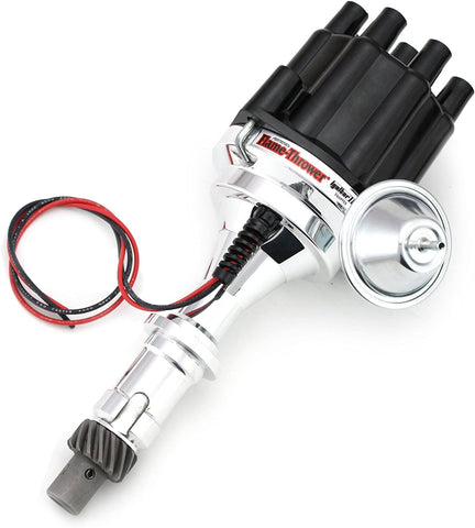 Pertronix D7120700 Flame-Thrower Vacuum Advance Black Cap Billet Electronic Distributor with Ignitor III Technology for Pontiac V8