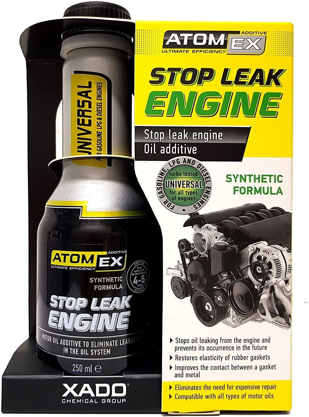 XADO ATOMEX Stop Leak Engine Oil Additive Sealer (Bottle, 250 ml) - Repair Gaskets & Seals Treatment