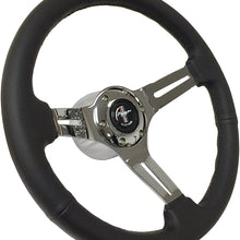 Volante S6 Sport Black Leather Steering Wheel Kit with Pony Emblem Compatible with 1968-1978 Ford Mustang
