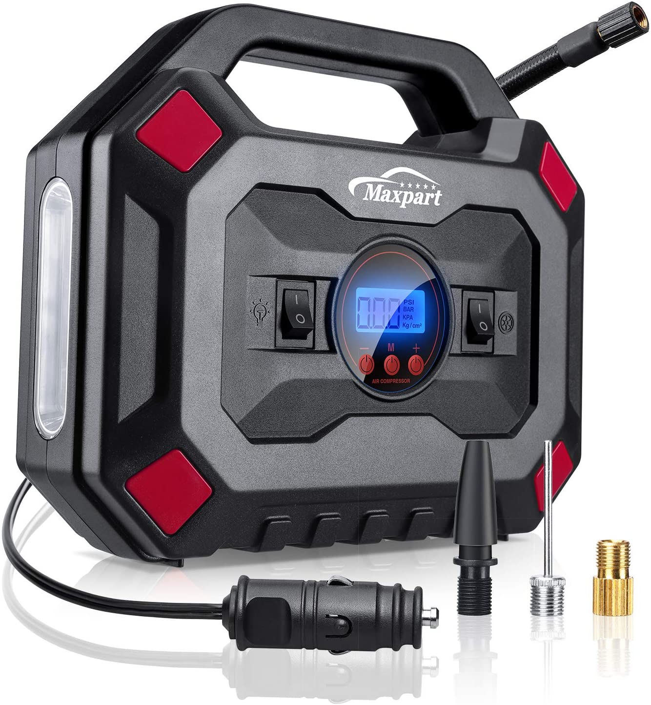 TWING Tire Inflator 12V 150PSI Digital Air Compressor Pump Auto Car Tire Pump with Pressure Gauge LED Light, Long Cable and Auto Shut Off Compatible with Car,Bicycle and Other Inflatables (Red)