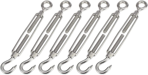 X AUTOHAUX 6pcs Car 304 Stainless Steel Hook Eye Turnbuckle Wire Rope Tension Replacement OC Type