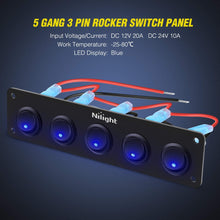Nilight 5 Gang 3 Pin Rocker Switch Panel Waterproof On-Off Toggle Switches for Car Vehicle Trailer Truck SUV Marine Boat RV Ship 12V/24V 20A,2 Years Warranty