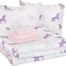 AmazonBasics Easy Care Super Soft Microfiber Kid's Bed-in-a-Bag Bedding Set - Twin, Purple Unicorns