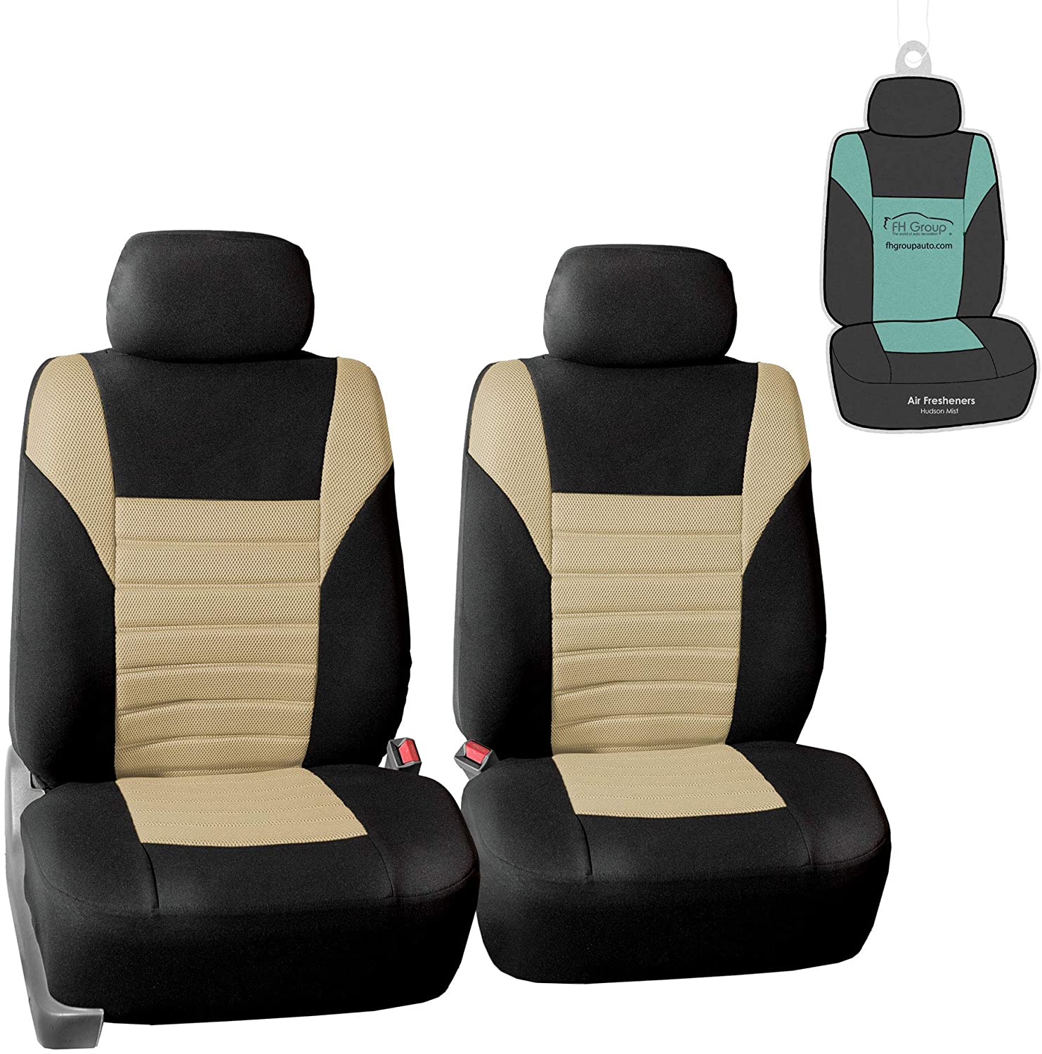 TLH Premium 3D Air Mesh Seat Covers Front Set, Airbag Compatible, Burgundy Color w/Air Freshener