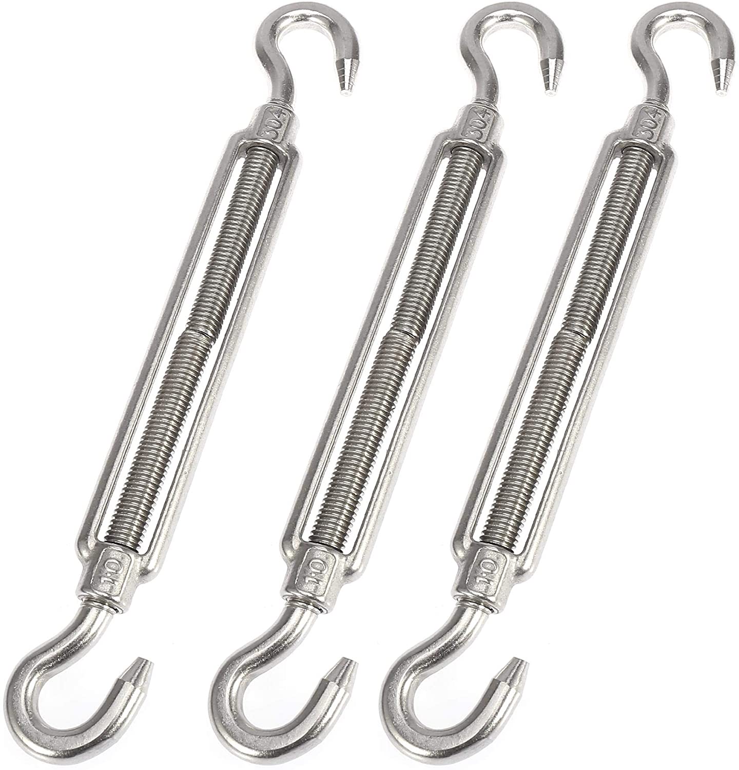 X AUTOHAUX 3pcs M10x1.5 Car 304 Stainless Steel Hook and Hook Turnbuckle Wire Rope Tension