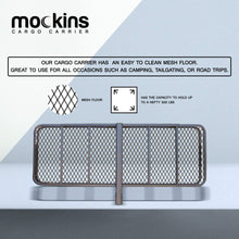 Mockins Steel Cargo Basket | 60" L X 20" W X 6" H Hitch Mount Cargo Carrier with Cargo Bag and Net | with a Hauling Weight of 500 lbs & a Folding Arm to Preserve Space When Not in Use