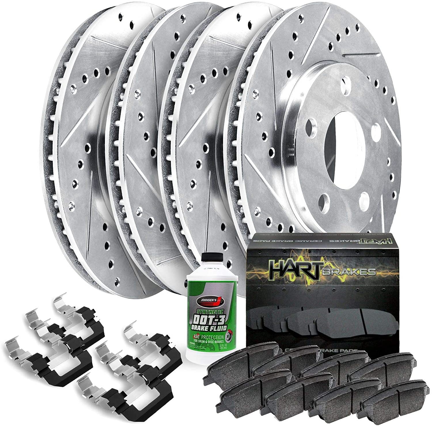 Fit 2006-2010 Lexus IS250 HartBrakes Full Kit Brake Rotors Kit+Ceramic Brake Pads