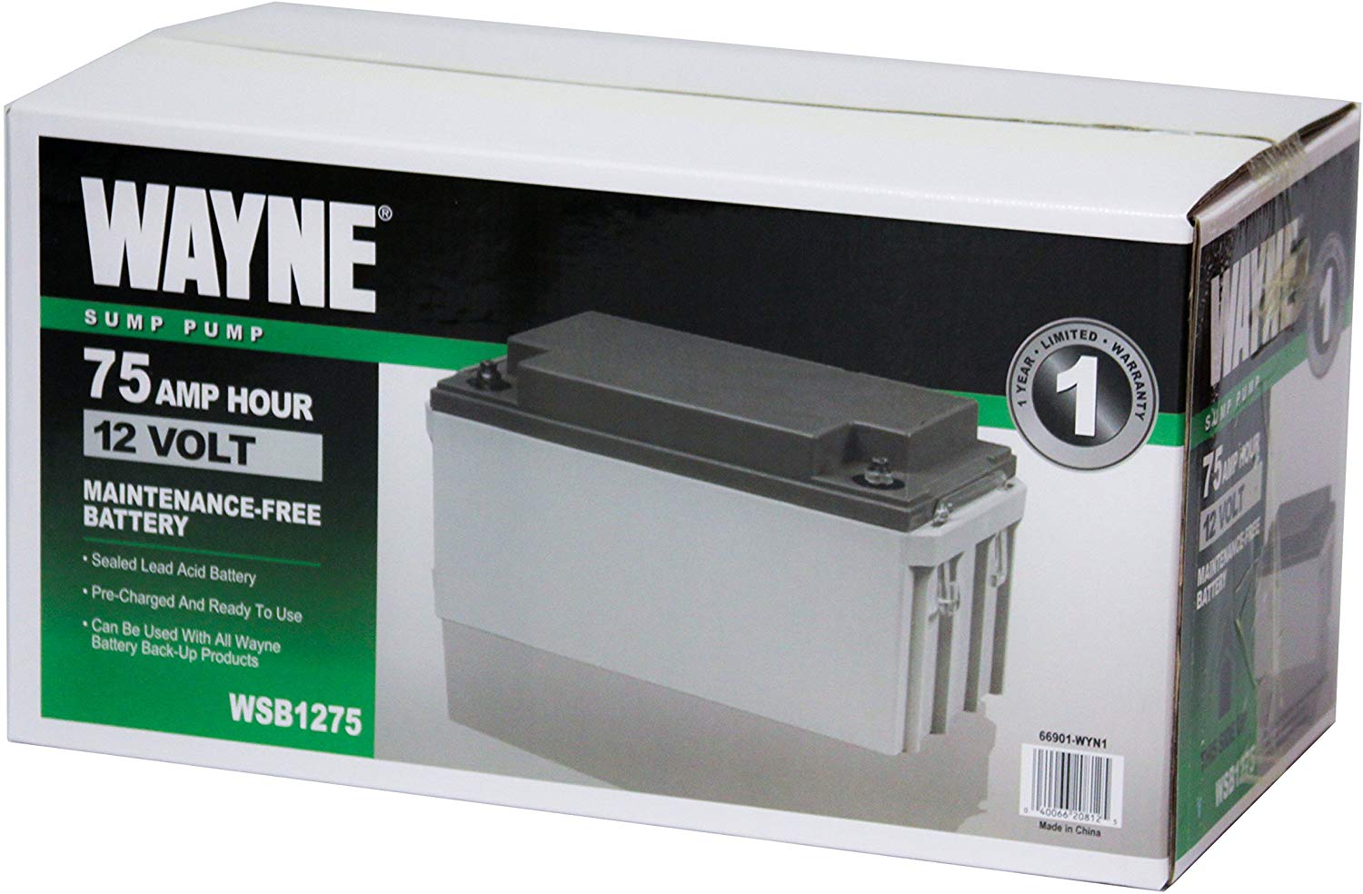 Wayne WSB1275 75Ah AGM Sealed Lead Acid Battery