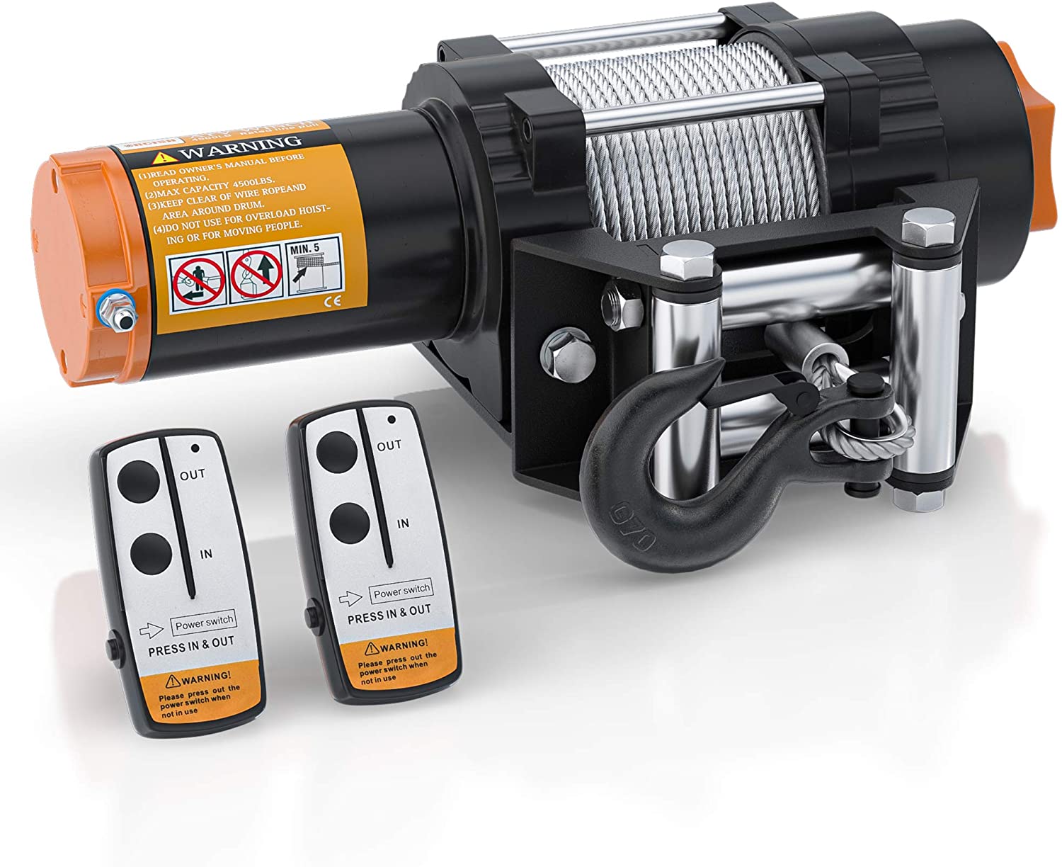 ORCISH 4500lb 12V Electric Steel Cable Winch Kits with Wireless Remote Control mounting Bracket, IP67 Waterproof ATV/UTV Winch