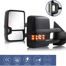 Towing Mirrors fit for 2007-2013 Chevy Silverado GMC Sierra / 2014 Silverado GMC Sierra 2500HD 3500HD tow mirrors with Power Glass Heated Turn Signal Lights Backup Lamp Extendable Pair Set