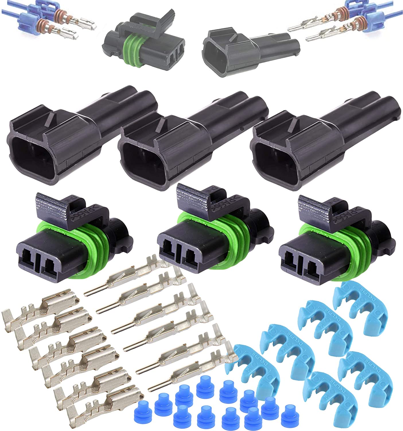 Delphi Metri-Pack 280 Series 2-Way Connector w/10-12 AWG Sealed Waterproof (3 Set)