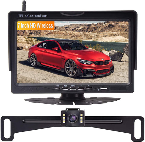 AMTIFO A15 Wireles Backup Camera Kit,HD 7 Inch Monitor with 2 Video Channels Designed for Cars,SUVs,Minivans,Super Night Vision,DIY Guide Lines