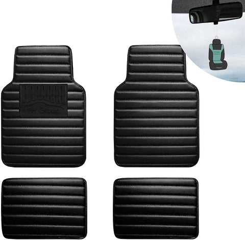 FH Group 12001 Luxury All-Season Heavy Duty Faux Leather Car Floor Mats Stripe Design w. High Tech 3-D Anti-Skid/Slip Backing, Brown Color w. Gift-Universal fit for Cars, auto, Trucks, SUV
