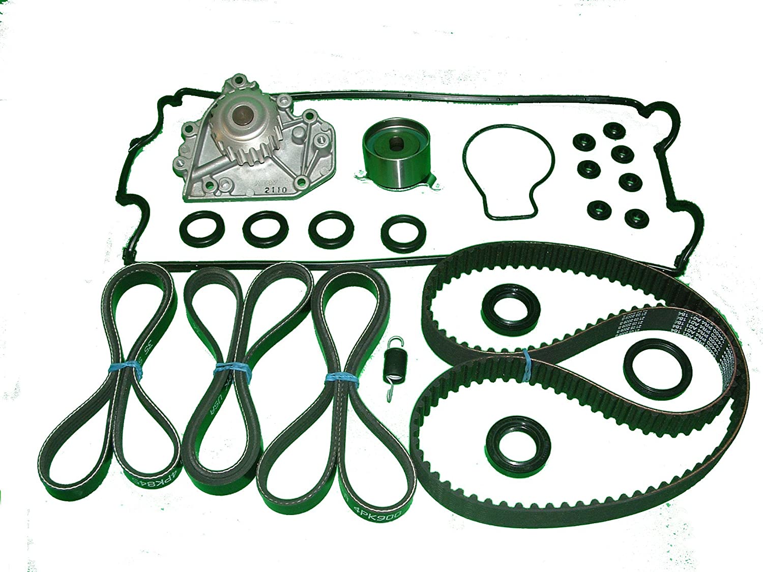TBK Timing Belt Kit Replacement For Honda CRV 1997 to 2001 Includes NPW of Japan water pump, Bando timing belt and drive belts, Koyo tensioner factory spring and Japanese made seal and valve cover set