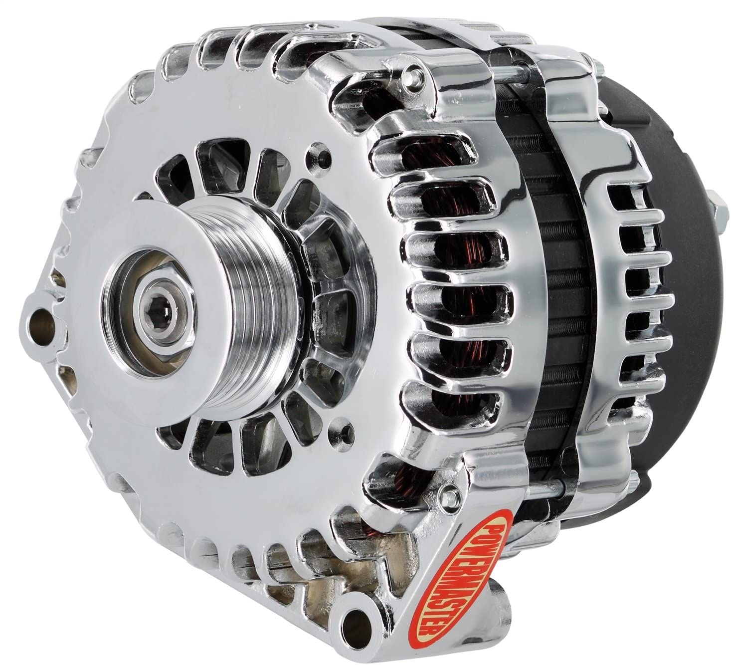 Powermaster 38237 Chrome Alternator (AD244 215A 6 Groove Pulley with 4 pin OE Hookup PLFS)