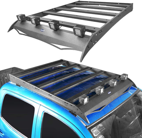 V8 GOD Top Roof Rack Cargo Carrier for Toyota Tacoma 2005-2021 2/3 Gen -Textured Steel Tacoma Roof Rack w/ 4×18w LED Spotlights