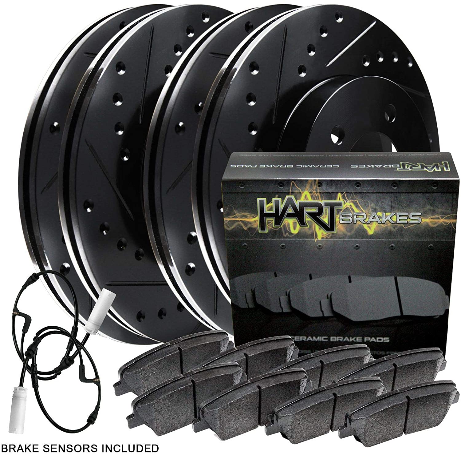 Fit 2007-2010 Mini Cooper Black Hart Full Kit Brake Rotors Kit+Ceramic Brake Pads
