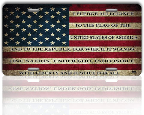 USA American Flag License Plate Cover – Zento Deals Patriotic Pledge of Allegiance Vintage Stainless Steel Thick Durable Novelty License Plate