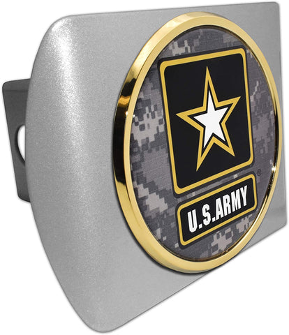 Elektroplate U.S. Army Camo Gold Star Brushed Chrome Hitch Cover