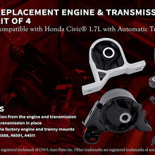 Engine and Transmission Mount Set of 4 - Fits Honda Civic 2001-2005 1.7L with Automatic Trans - Replaces 50840-S5A-A81, 50840-S5A-990,50810-S5A-013, 50810-S5A-992, A6595, A6588, A6591, A4511