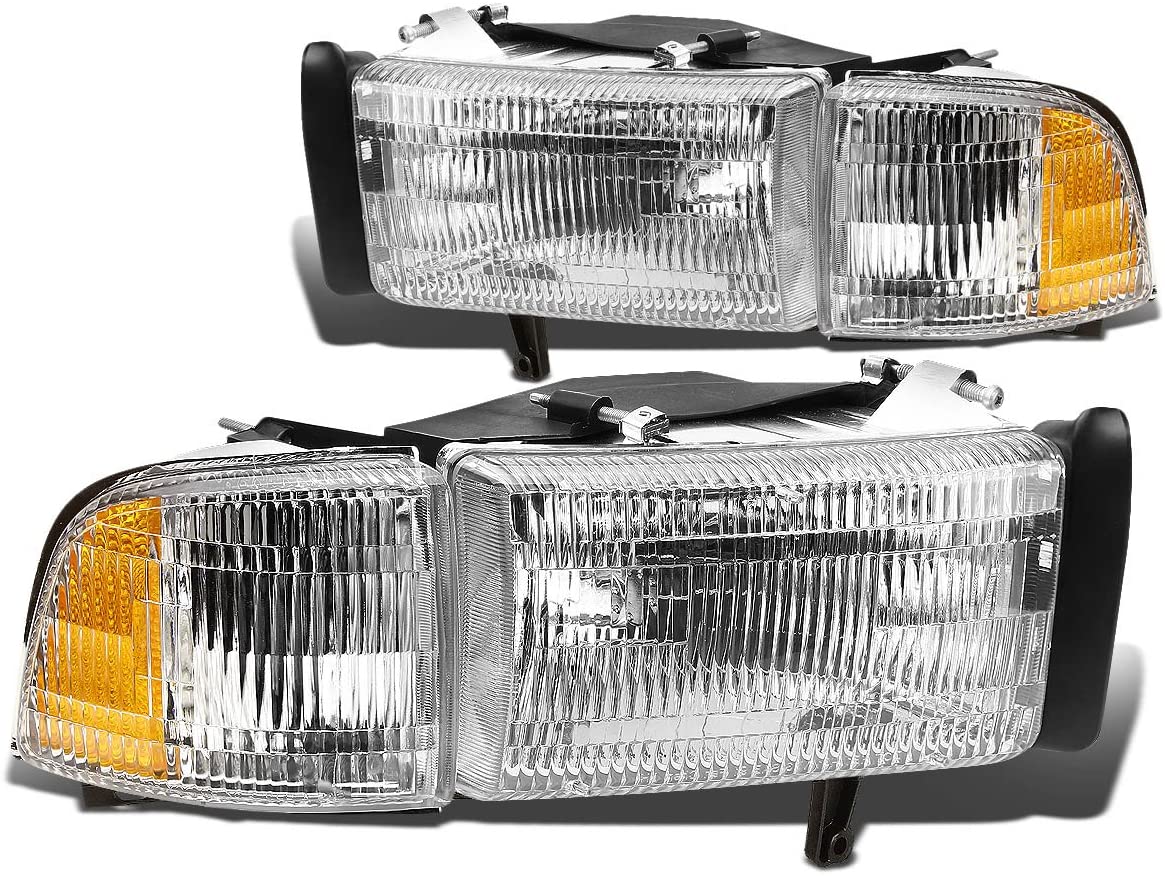 4Pcs OE Style Chrome Housing Clear Lens Headlight Replacement for Dodge Ram 1500 2500 3500 94-02