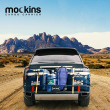 Mockins Steel Cargo Basket | 60" L X 20" W X 6" H Hitch Mount Cargo Carrier with Cargo Bag and Net | with a Hauling Weight of 500 lbs & a Folding Arm to Preserve Space When Not in Use