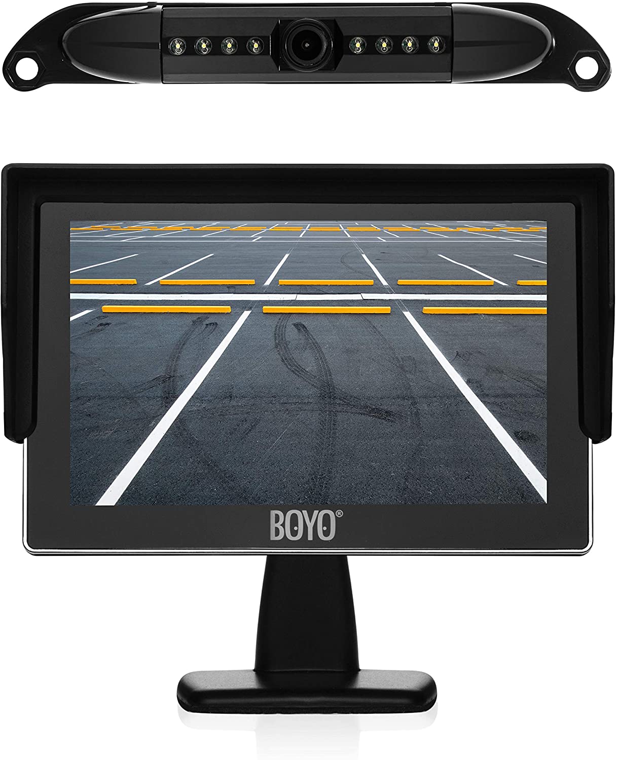 BOYO VTC525R - Wireless Vehicle Backup Camera System with 5” Monitor and Bar-Type License Plate Backup Camera for Car, Truck, SUV and Van