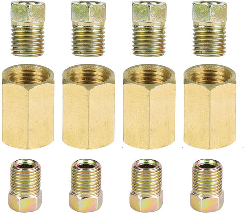 12PCS 3/8 Inch-24 Threads Brake Fittings Brake Line Fittings Assortment for 3/16 Inch Brake Line Tube-4 Unions 8 Nuts, Inverted Flare, SAE Thread