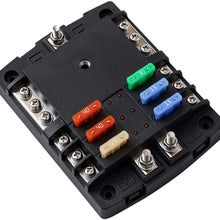 6-Way Fuse Box Blade Fuse Block Holder Screw Nut Terminal W/Negative Bus 5A 10A 15A 20A Free Fuses LED Indicator Waterpoof Cover for Automotive Car Marine Boat