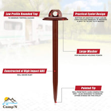 Camp'N - 8 Pack 6" Patio Rug Stakes-Low Profile High Strength Rust Proof ABS - Used for Rugs, Tents, Tarps, RV Mats