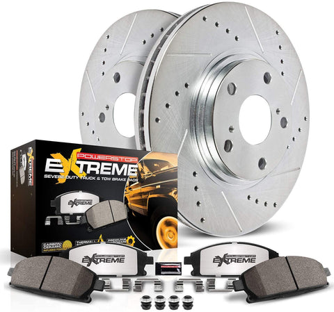 Power Stop KC2069-36 Z36 Truck & Tow Front Caliper Kit-Drilled/Slotted Brake Rotors, Carbon-Fiber Ceramic Brake Pads, Calipers