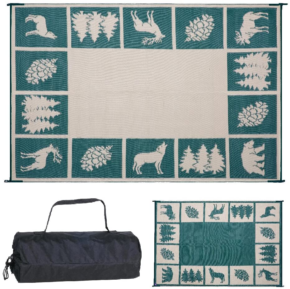 REVERSIBLE MATS - 226094 6-Feet x 9-Feet Outdoor Patio RV Camping Hunter Mat (Green/Beige)