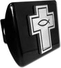 Elektroplate Cross with Christian Fish Lord God Jesus Christ Religion Ichthus Symbol Black with Chrome Cross Emblem Religous Metal Hitch Cover Fits 2 Inch Auto Car Truck Receiver