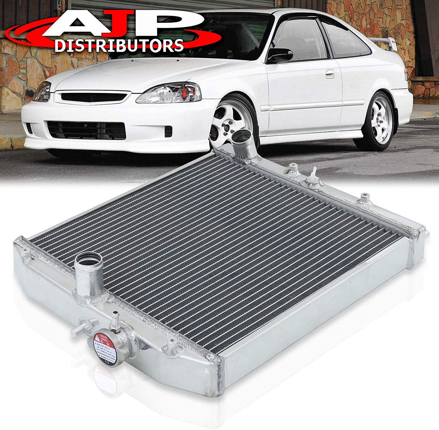 AJP Distributors Replacement Upgrade Racing Dual Core 2 Row Aluminum Radiator For Civic CRX Del Sol Manual Transmission M/T 1992 1993 1994 1995 1996 1997 1998 1999 2000 92 93 94 95 96 97 98 99 00