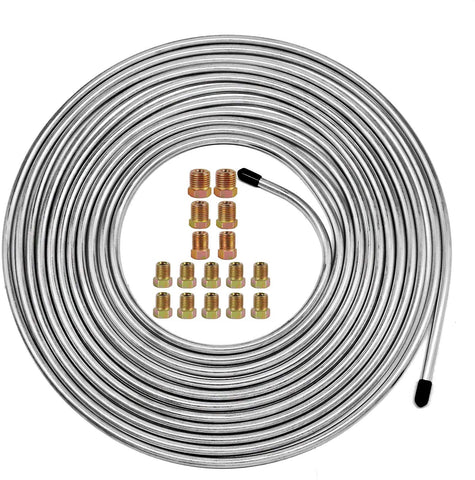 25 Ft. of 3/16 Zinc-Coated Brake Line Tubing Kit - Muhize 25 ft 3/16 Steel Tube Roll (Includes 16 Fittings)