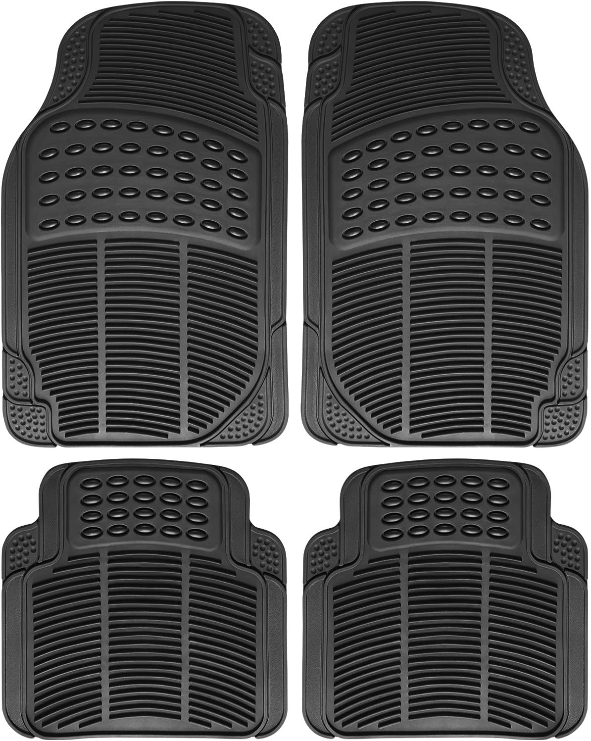 OxGord Car Floor Mats - All-Weather, Non-Slip, Odorless Rubber - Universal Fit Best for Car SUV Truck Van, Heavy Duty, Ridged Liner Protection Great for Catching Spills & Easy Rinse
