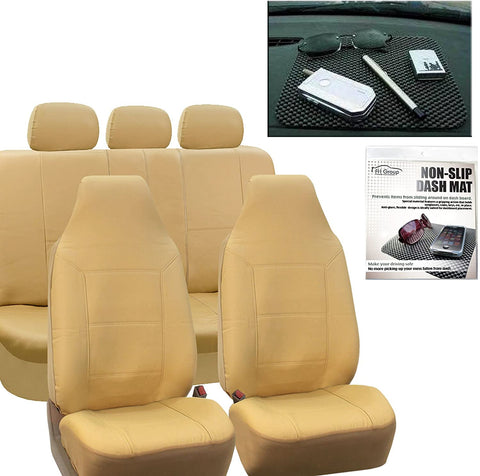 FH Group FH-PU103115 High Back Royal PU Leather Beige/Black Car Seat Covers Airbag Compatible & Split FH1002 Non-Slip Dash Grip Pad-Fit Most Car, Truck, SUV, or Van