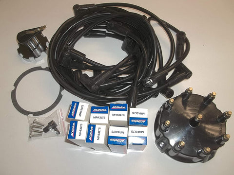 RPS Tune up kit for Mercruiser 5.0, 5.7, 7.4, 8.2 V8 Engines with Thunderbolt Ignition. Includes Spark Plug Wires, Distributor Cap/Rotor, and 8 MR43LTS Spark Plugs for 1997 and Newer Engines.