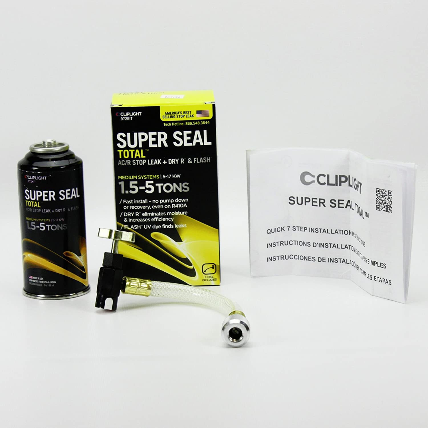 Cliplight Super Seal Total 972KIT - Permanently Seals & Prevents Leaks in A/C & Refrigeration Systems - 1.5-5 TONS