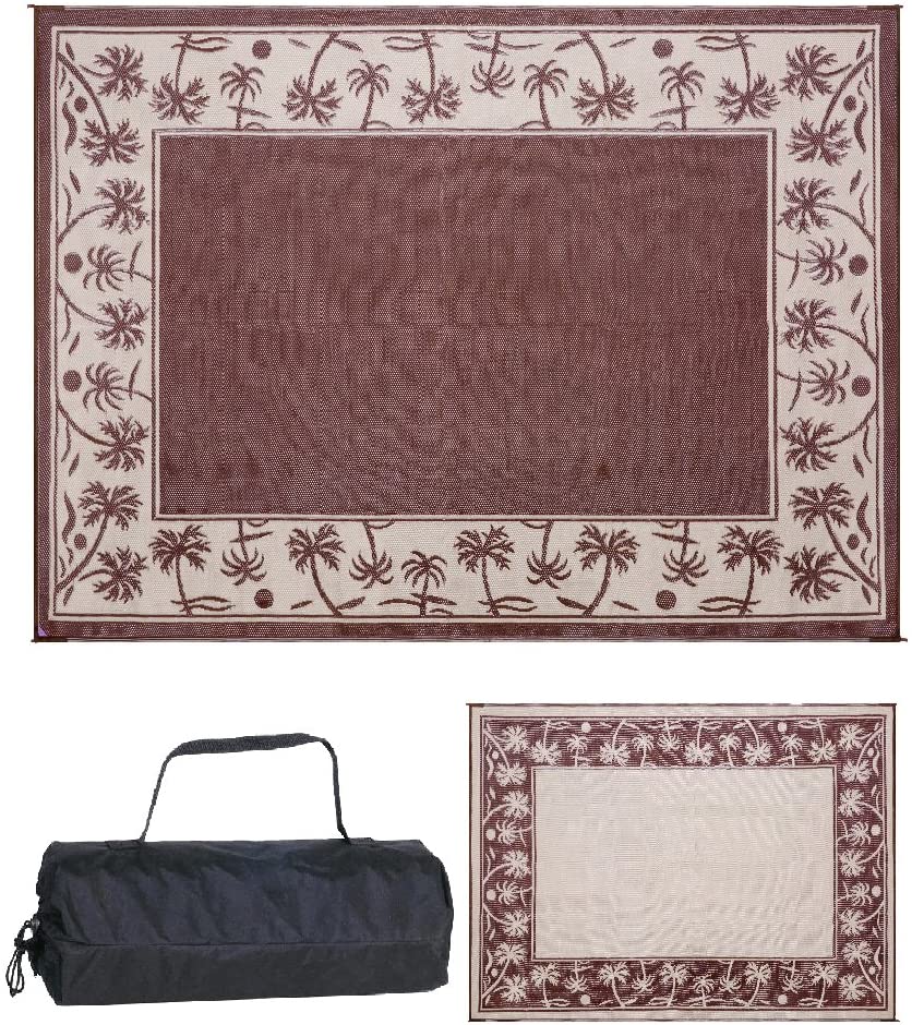 Reversible Mats Outdoor Patio / RV Camping Mat - Palm Tree (Brown/Beige, 9-Feet x 12-Feet) - 209127