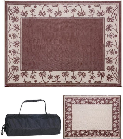 Reversible Mats Outdoor Patio / RV Camping Mat - Palm Tree (Brown/Beige, 9-Feet x 12-Feet) - 209127