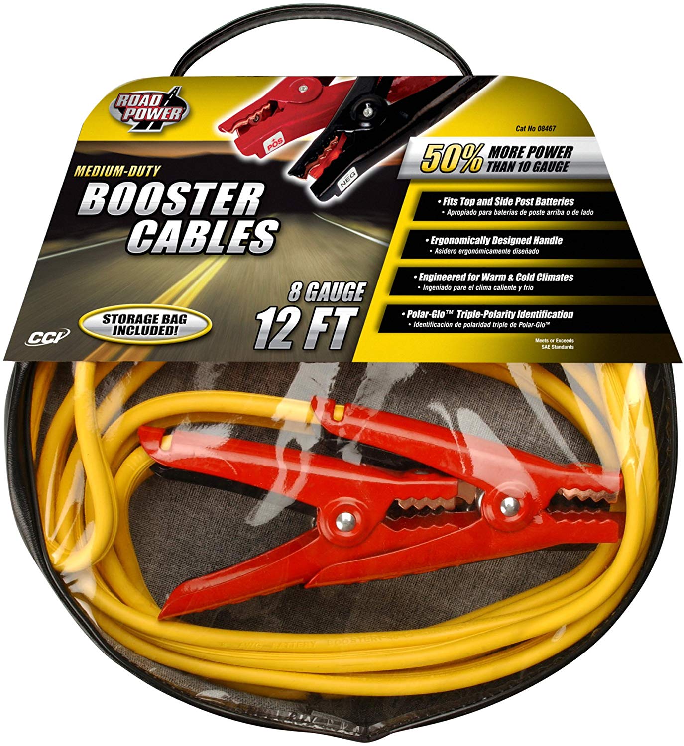 Road Power 08467 Medium-Duty Booster Cables with Storage Bag, 8-Gauge, 12-Foot