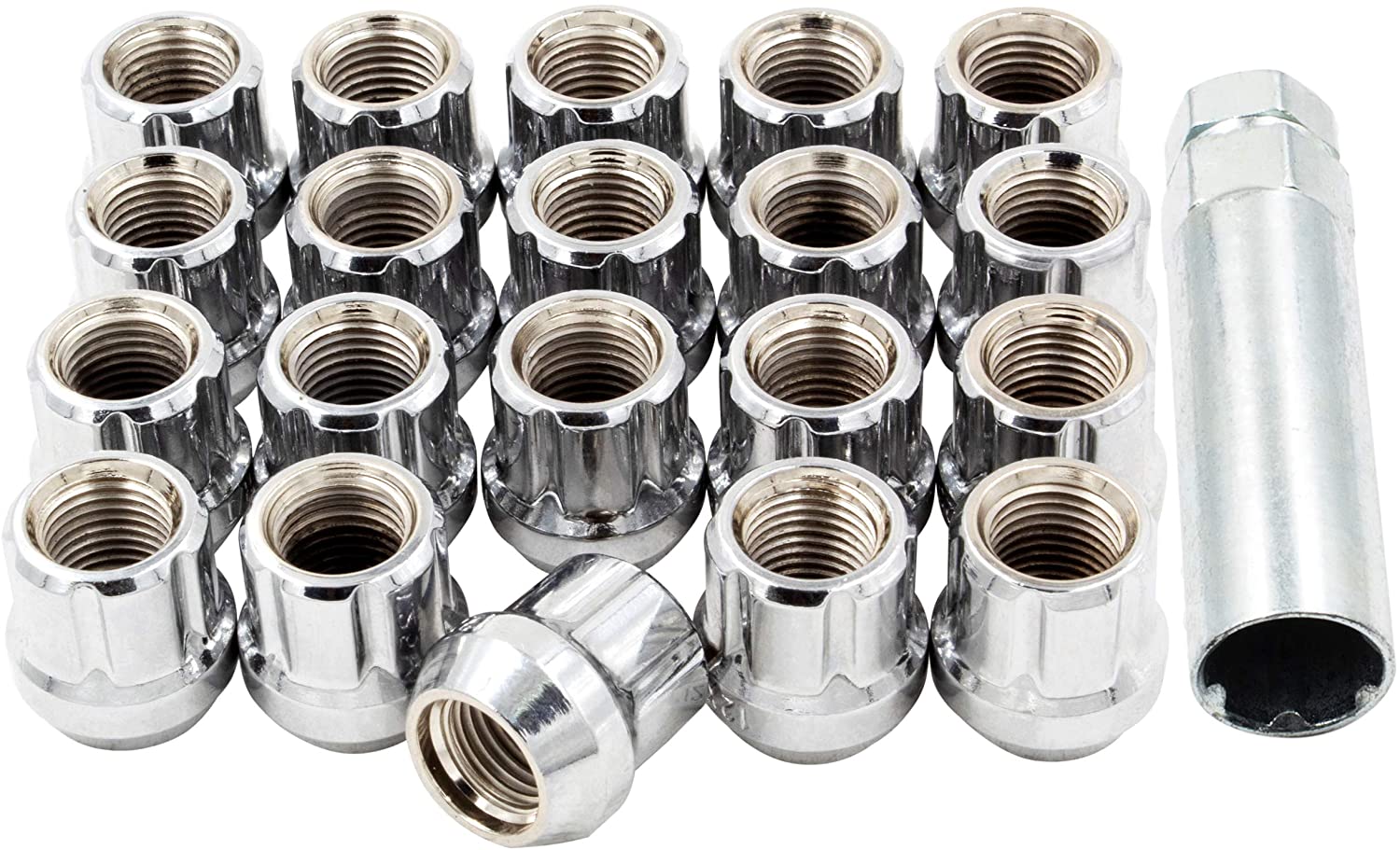 Wheel Accessories Parts Set of 20 Bulge Acorn Open End Chrome Small Diameter Lug Nut Full Set (M14x1.50)