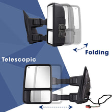 2pcs Towing Mirrors Compatible With 1999-2016 Ford F250 F350 F450 F550 Super Duty Truck Pickup Side Tow Mirrors, Power Heated Extendable Manual telescoping&folding Pair LED Turn Signal Lights Smoke