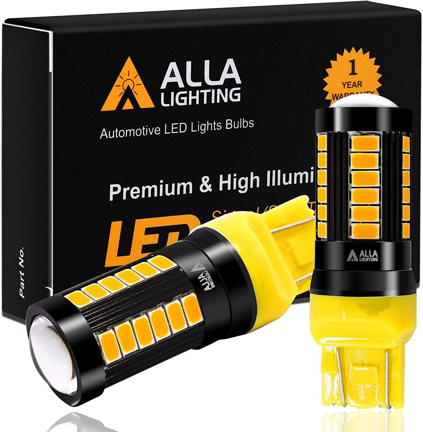 Alla Lighting 2800lm 7440 7443 LED Bulbs Xtreme Super Bright T20 7441 7442 7444NAK 7443LL LED Bulb 5730 33-SMD Car Truck Turn Signal Blinker Lights Replacement, Amber Yellow