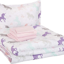 AmazonBasics Easy Care Super Soft Microfiber Kid's Bed-in-a-Bag Bedding Set - Twin, Purple Unicorns