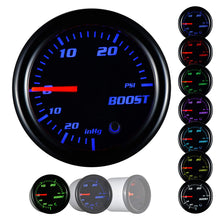 Turbo Boost/Vacuum Gauge Kit 30 PSI Tinted 7 Color - Includes Mechanical Hose & T-Fitting - Black Dial - Smoked Lens - for Car & Truck - 55mm