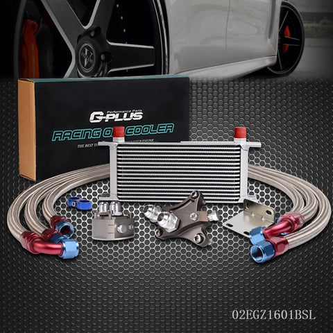 16 Row Aluminum Engine Transmission Oil Cooler Kit Compatible For NISSAN Silvia SR20DET TURBO S13 S14 180SX 200SX 240SX Silver