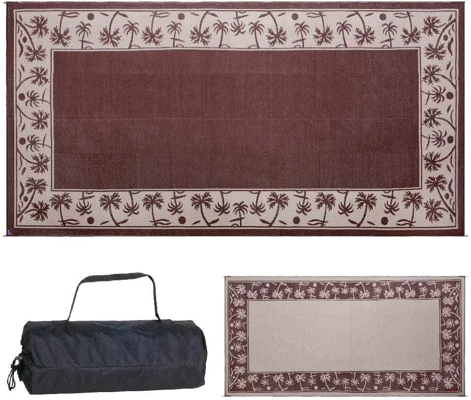 Reversible Mats 209187 Outdoor Patio / RV Camping Mat - Palm Tree (Brown/Beige, 9-Feet x 18-Feet)